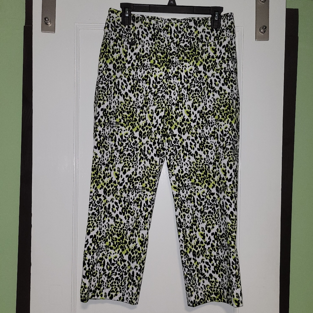 Peck & Peck Sz 6 White And Green Cheetah Print Pants